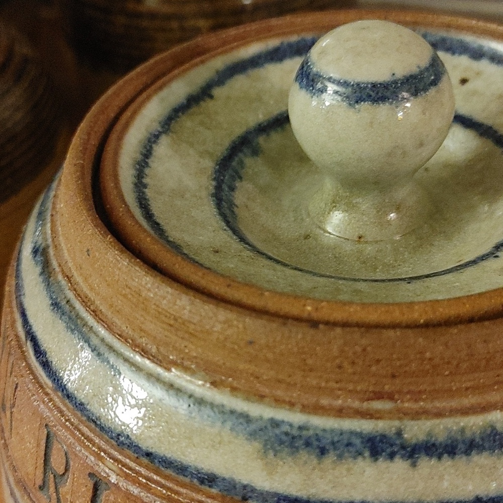 Artisan Ceramic Canister Gray, Mocca, & Blue - Picture 13 of 13